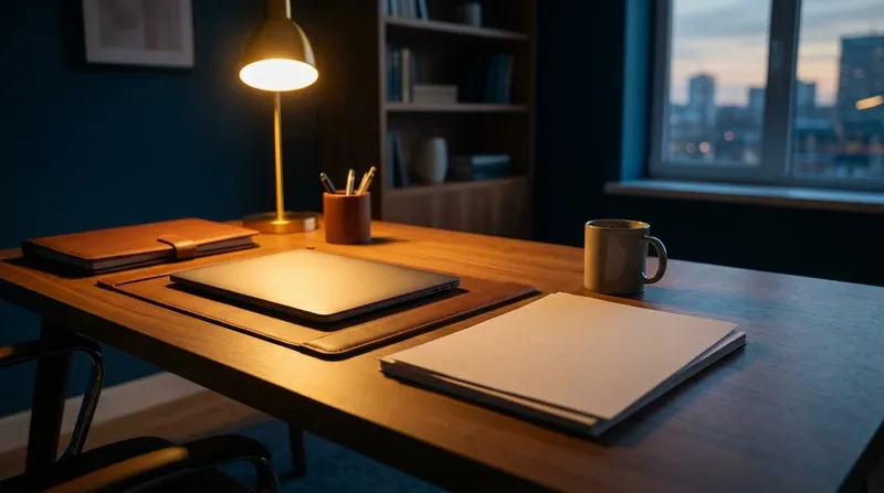 Business formation folders and a closed laptop on a lamp-lit desk, South Carolina DBA